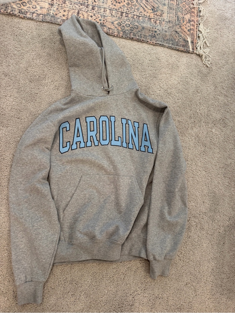 Champion Gray Crewneck Hoodie with Light Blue "CAROLINA" Print